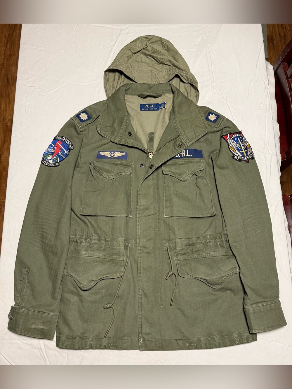 Polo by Ralph M48 Lauren Olive Green Military Field Jacket Quality Patches SM